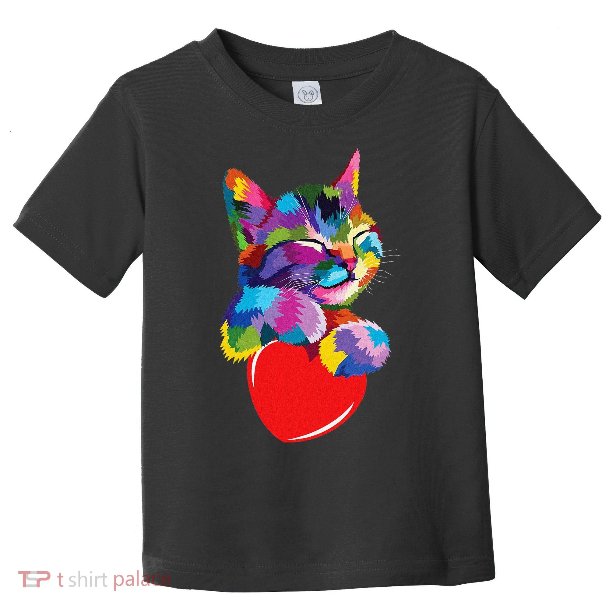 Rainbow Cute Cat Hugging Heart Kitty Love Cat Toddler T-Shirt