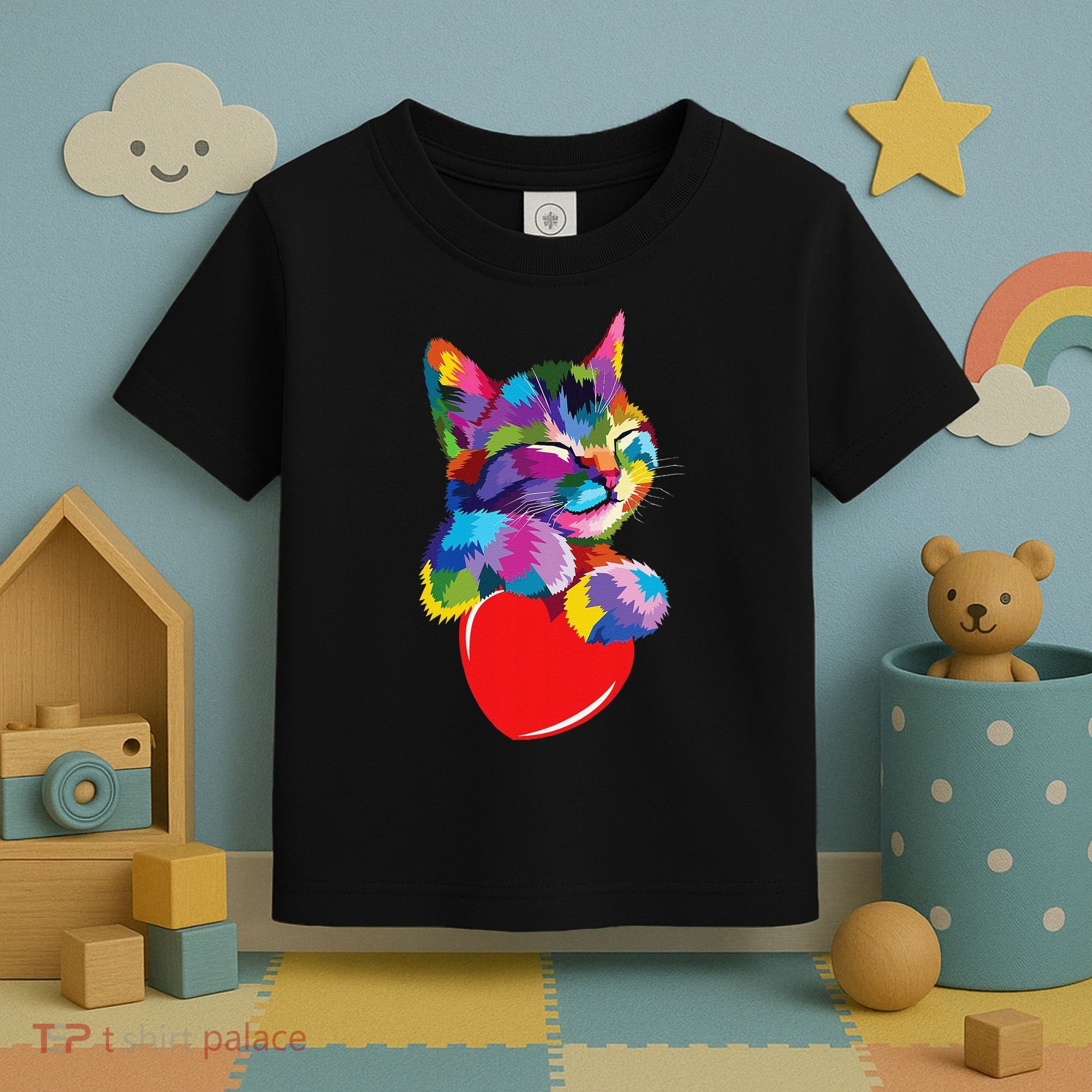 Rainbow Cute Cat Hugging Heart Kitty Love Cat Toddler T-Shirt