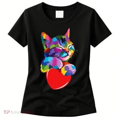 Rainbow Cute Cat Hugging Heart Kitty Love Cat Women's T-Shirt