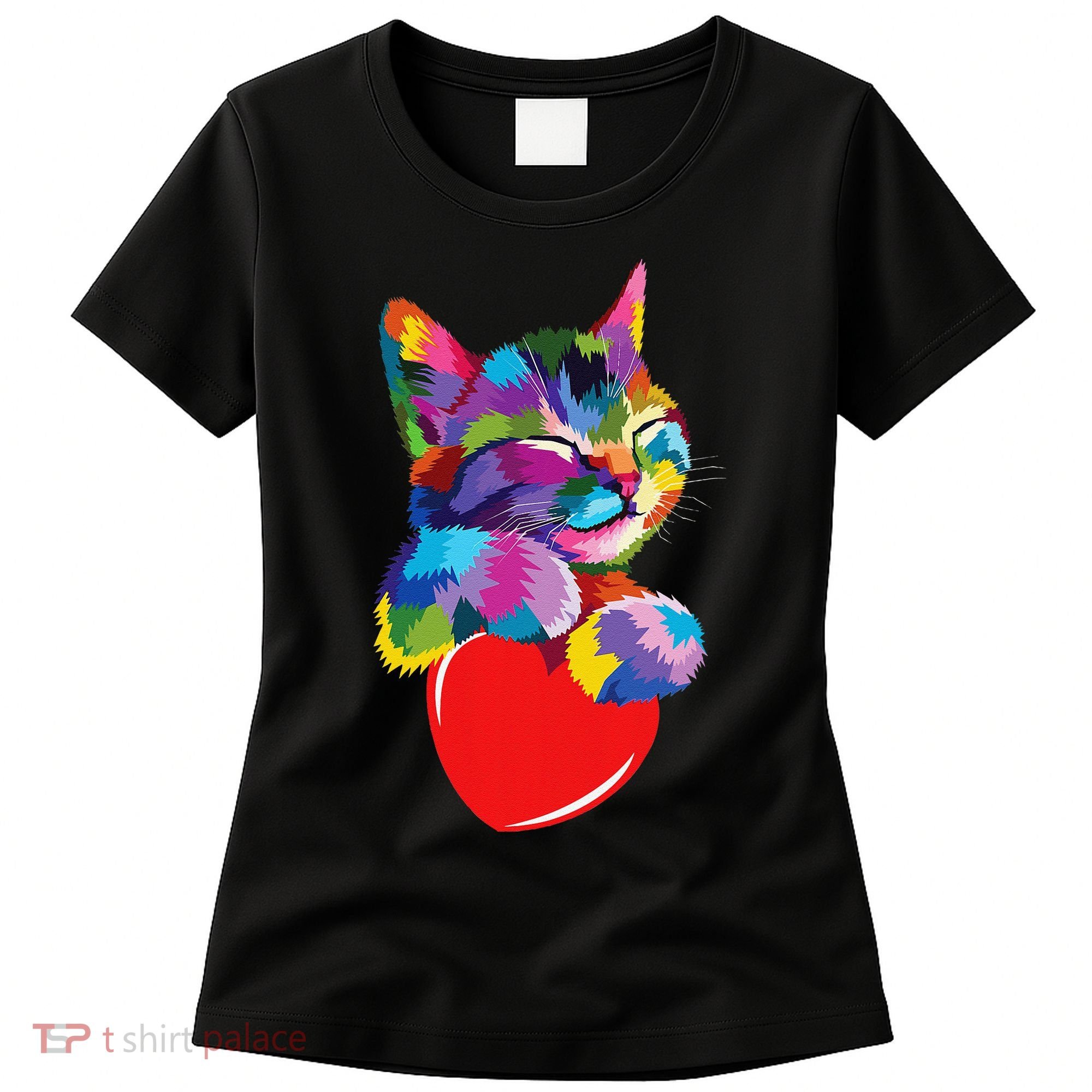 Rainbow Cute Cat Hugging Heart Kitty Love Cat Women's T-Shirt