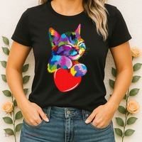Rainbow Cute Cat Hugging Heart Kitty Love Cat Women's T-Shirt thumb 2