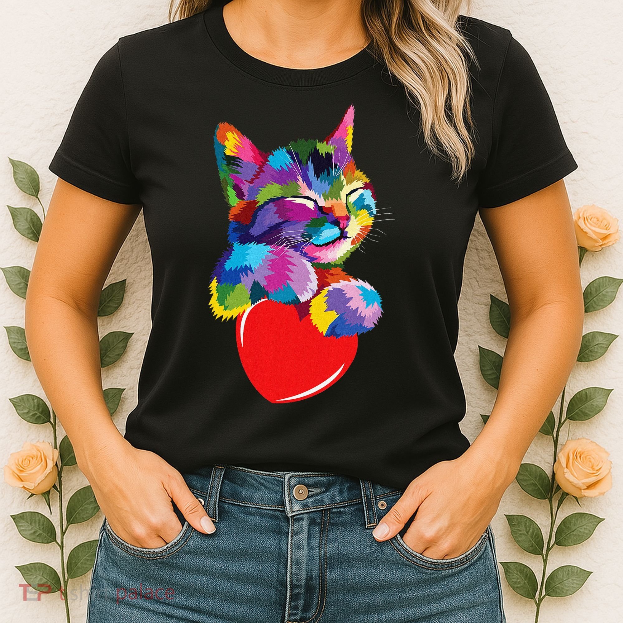 Rainbow Cute Cat Hugging Heart Kitty Love Cat Women's T-Shirt