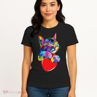 Rainbow Cute Cat Hugging Heart Kitty Love Cat Women's T-Shirt thumb 4