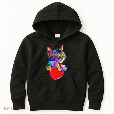 Rainbow Cute Cat Hugging Heart Kitty Love Cat Kids Hoodie
