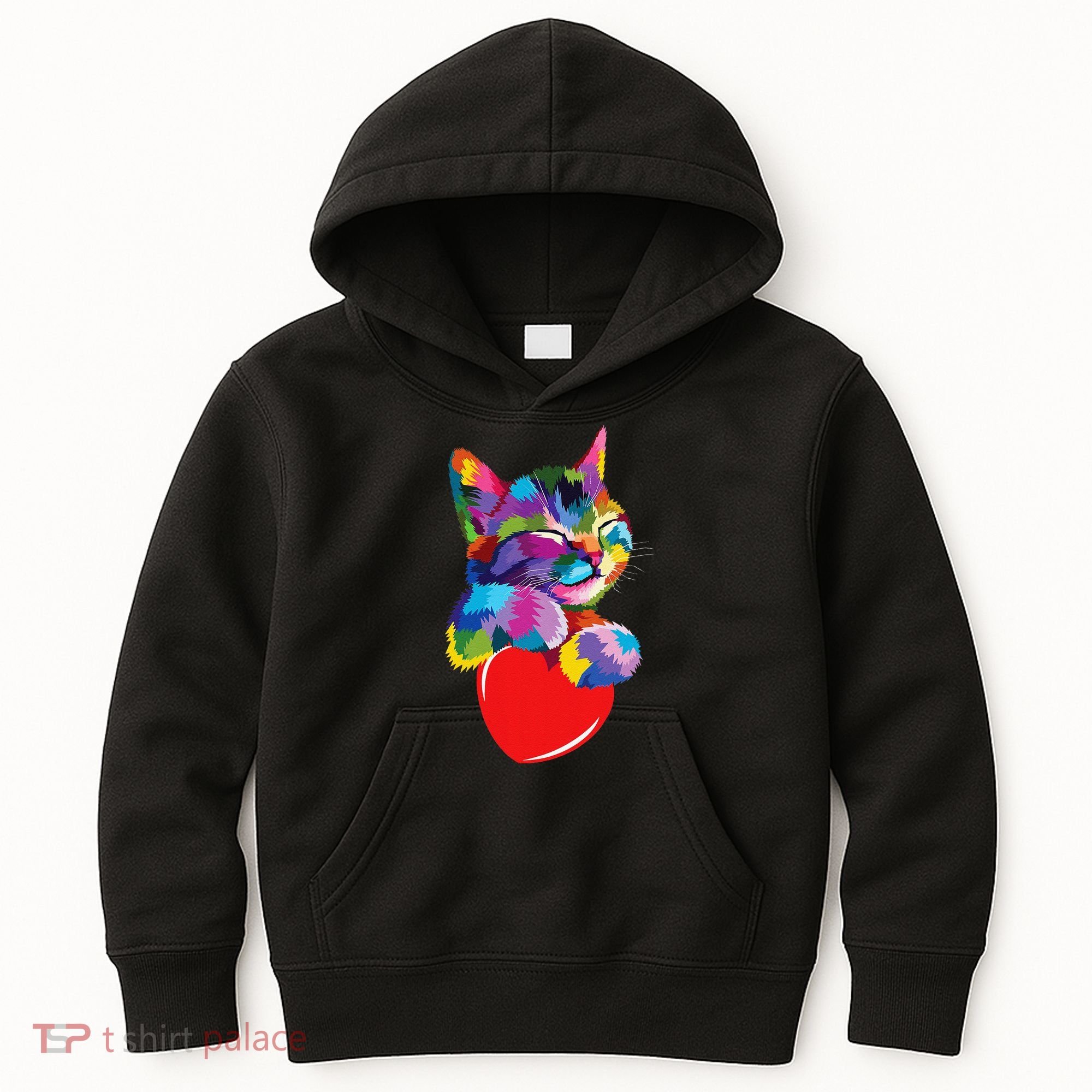 Rainbow Cute Cat Hugging Heart Kitty Love Cat Kids Hoodie