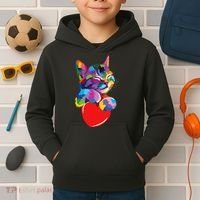 Rainbow Cute Cat Hugging Heart Kitty Love Cat Kids Hoodie thumb 2