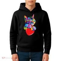 Rainbow Cute Cat Hugging Heart Kitty Love Cat Kids Hoodie thumb 4