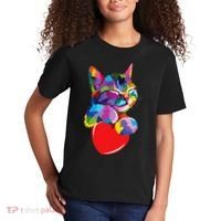 Rainbow Cute Cat Hugging Heart Kitty Love Cat Kids T-Shirt thumb 2