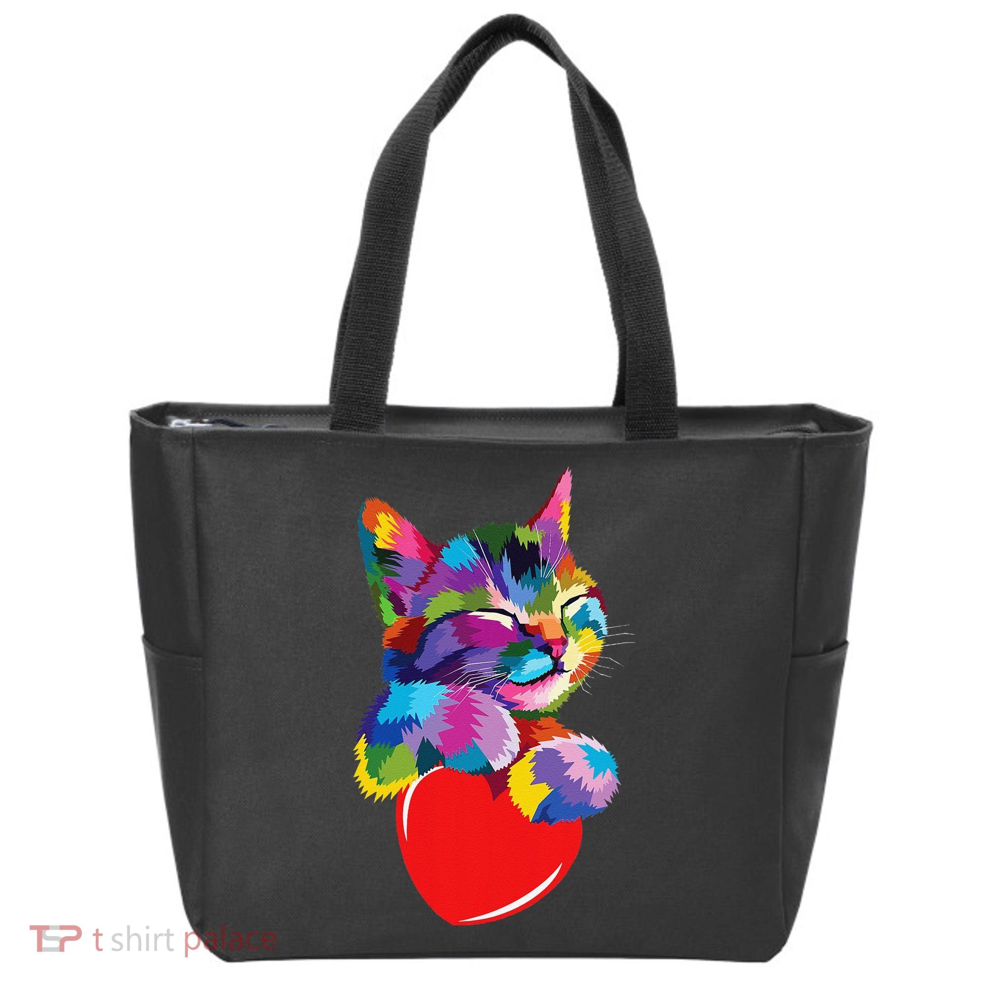 Rainbow Cute Cat Hugging Heart Kitty Love Cat Tote Bag