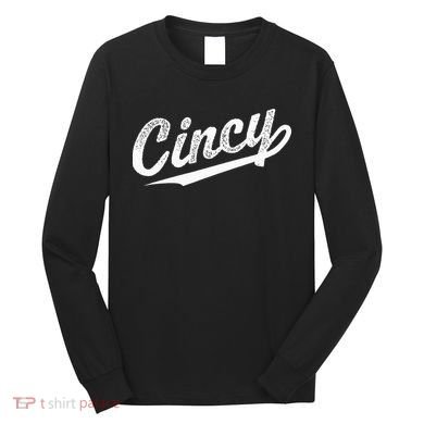 Retro Cincy Cincinnati Ohio Vintage Cursive Script Throwback Long Sleeve Shirt