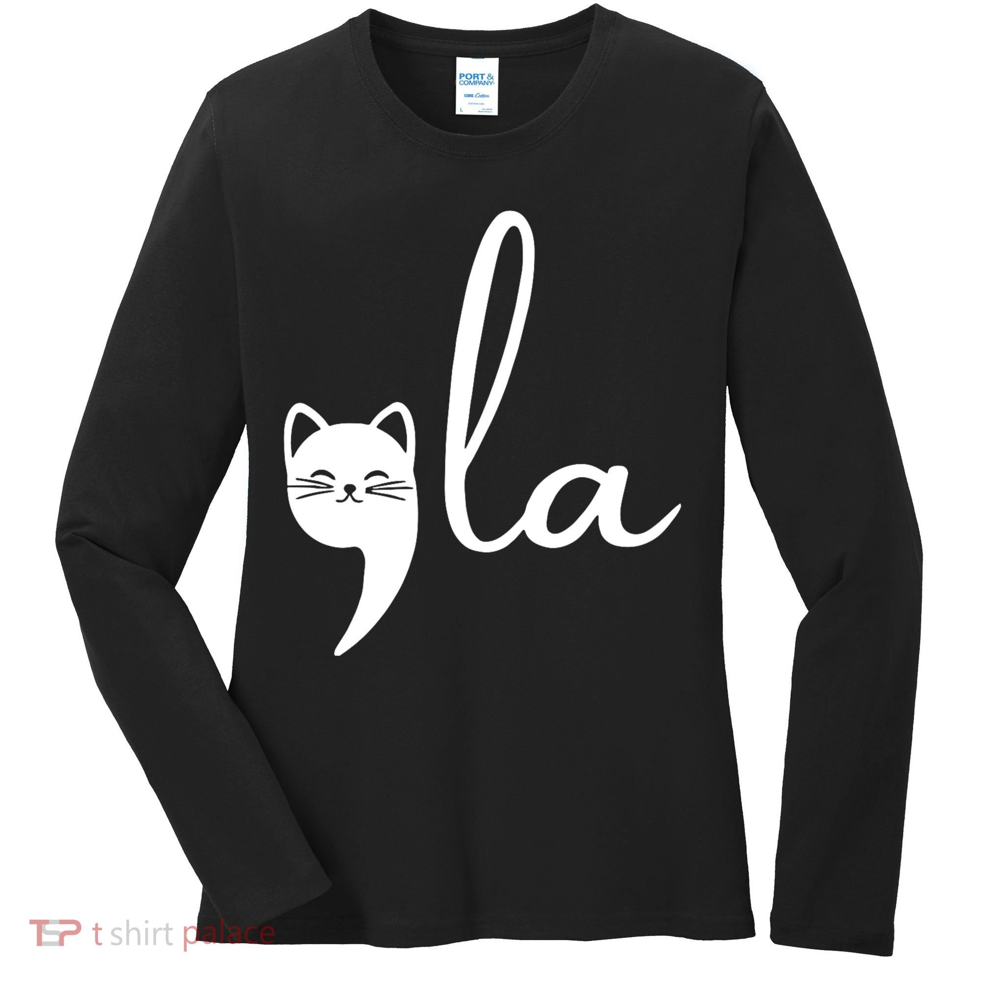 Retro Cat Comma La Kamala Harris For President 2024 Election Women's Long Sleeve Shirt
