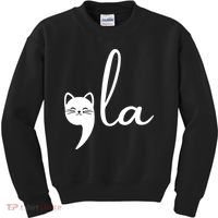 Retro Cat Comma La Kamala Harris For President 2024 Election Kids Sweatshirt thumb 0