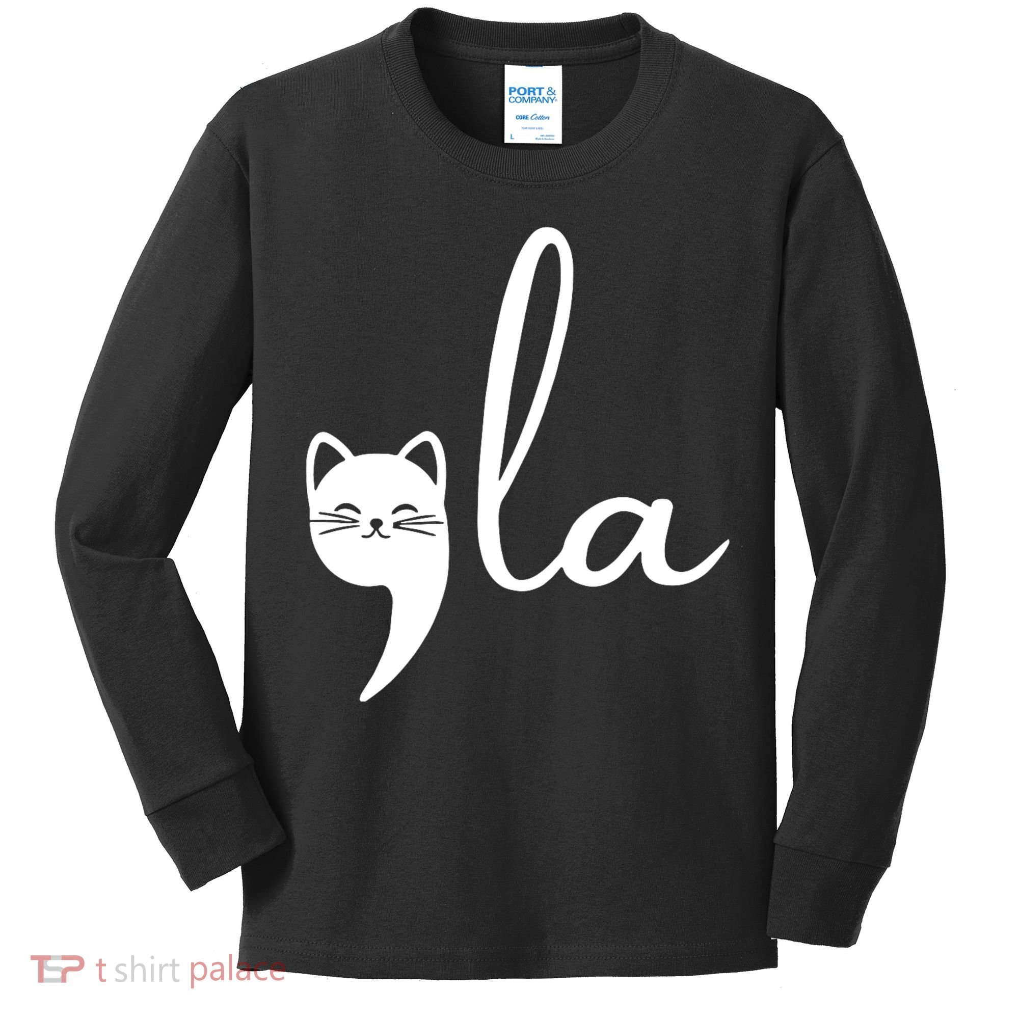 Retro Cat Comma La Kamala Harris For President 2024 Election Kids Long Sleeve Shirt