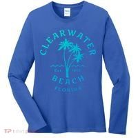 Retro Cool Clearwater Beach Original Florida Beach Palm Tree Gift Women's Long Sleeve Shirt thumb 0