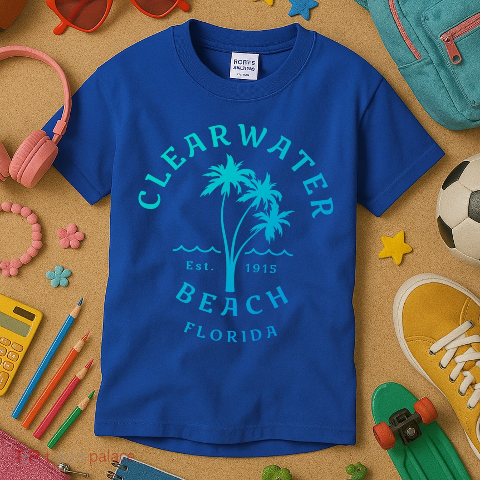 Retro Cool Clearwater Beach Original Florida Beach Palm Tree Gift Kids T-Shirt