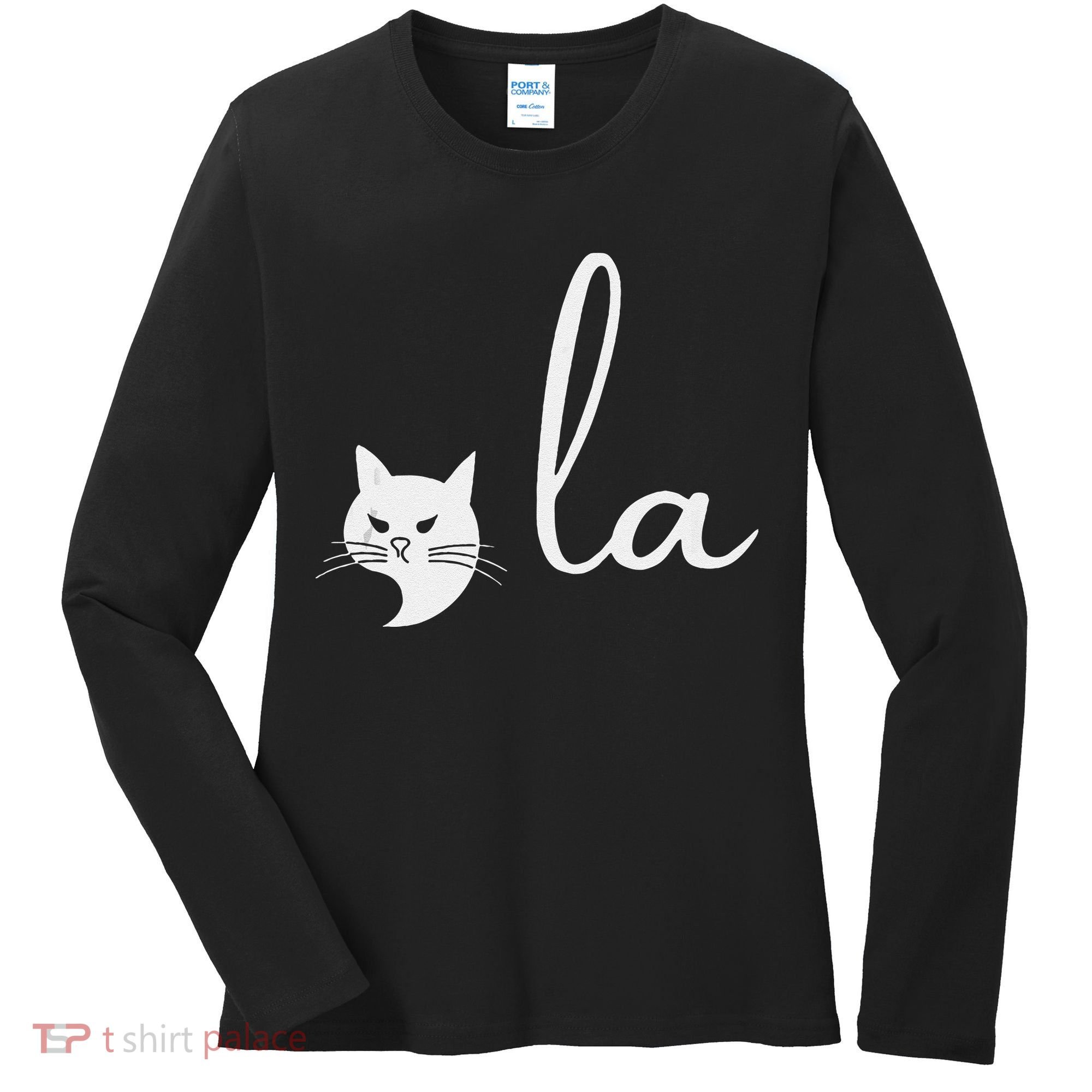 Retro Cat Comma La Kamala Harris For President 2024 Election Women's Long Sleeve Shirt