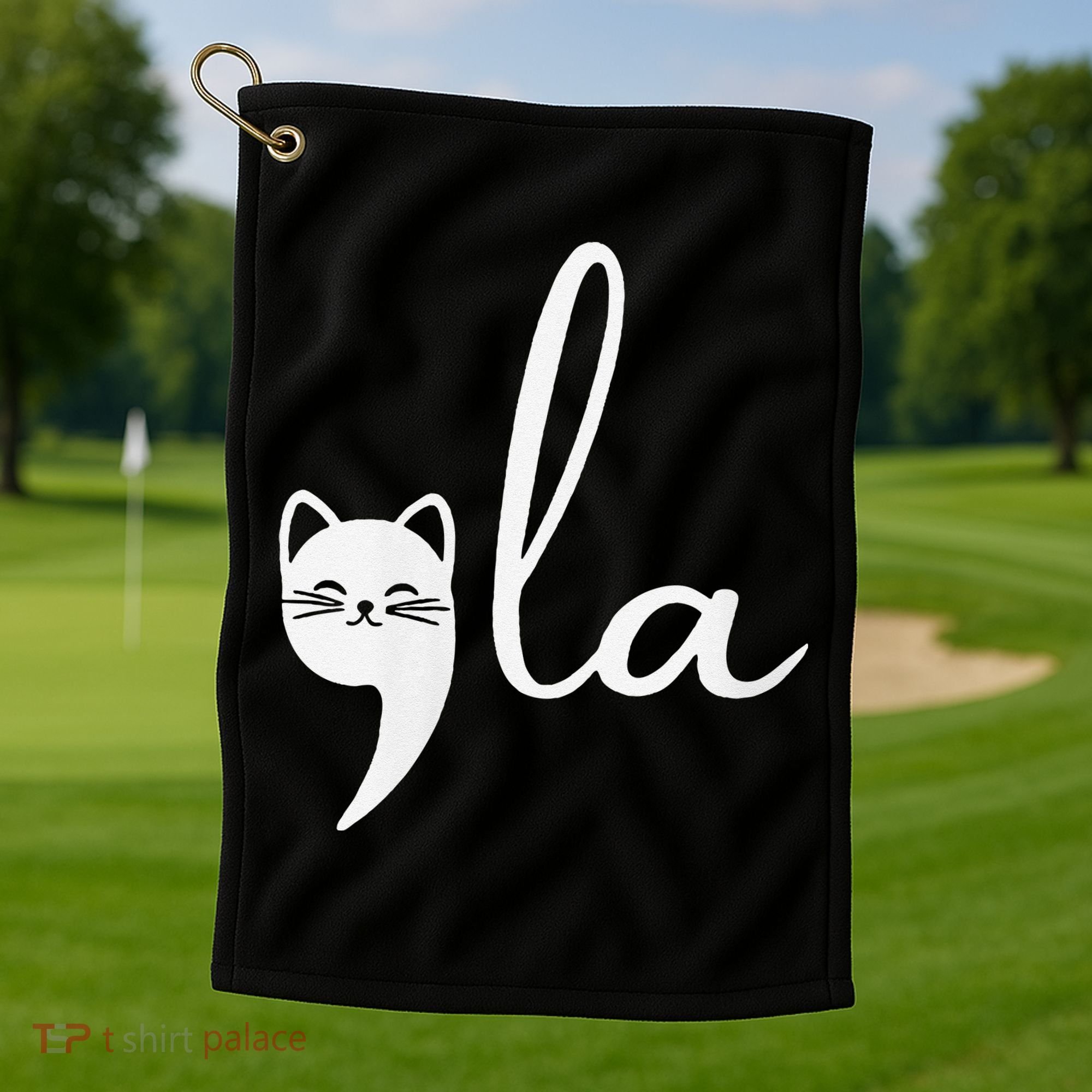 Retro Cat Comma La Kamala Harris For President 2024 Election Golf Towel