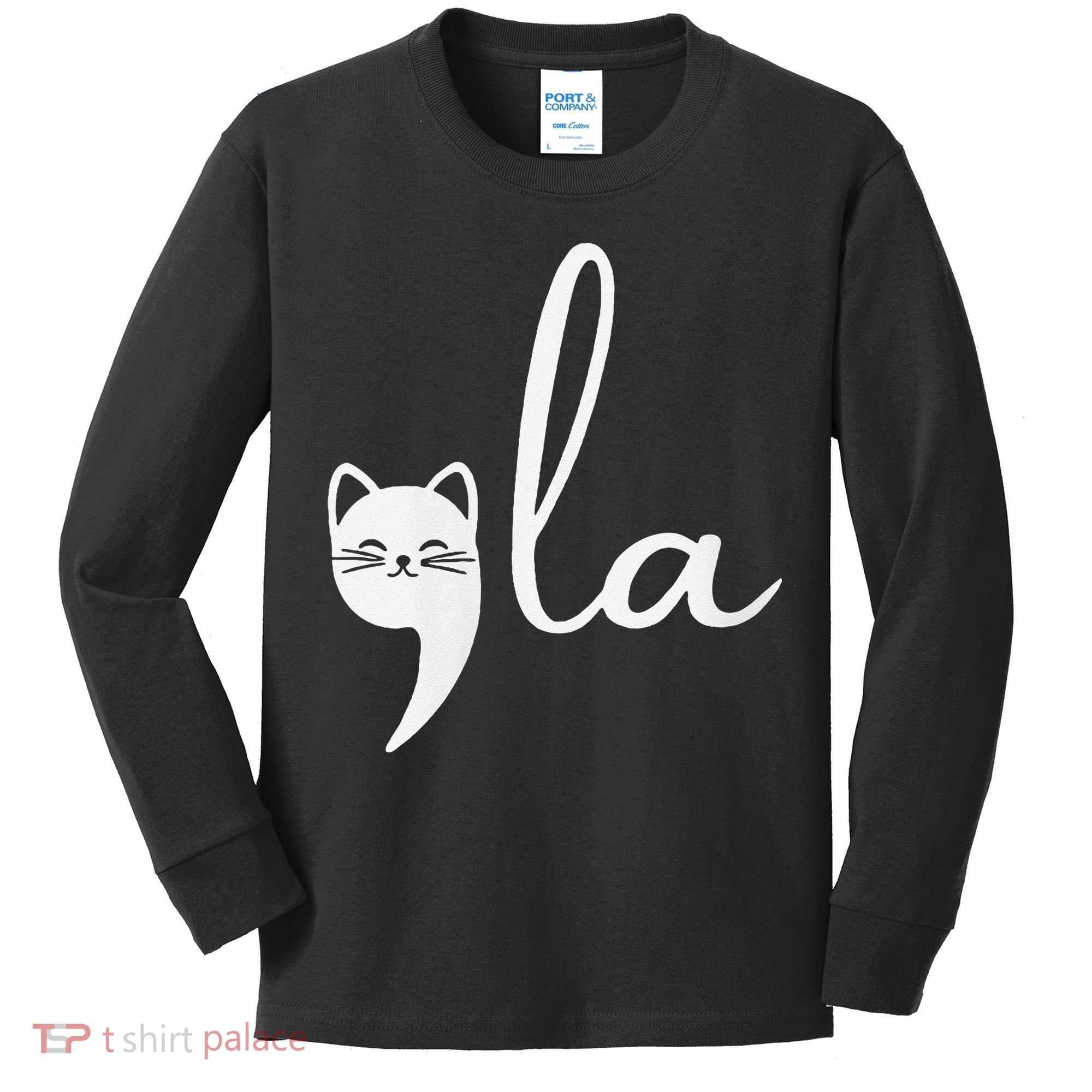 Retro Cat Comma La Kamala Harris For President 2024 Election Kids Long Sleeve Shirt