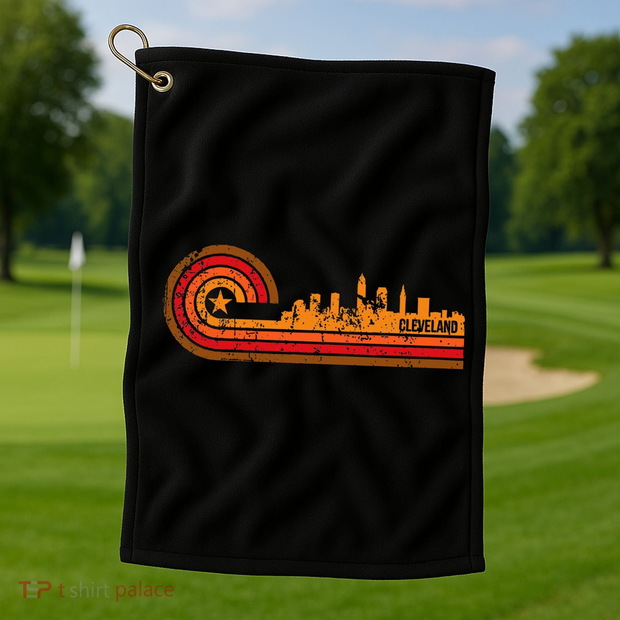 Retro Cleveland Cityscape Cleveland Oh Skyline Golf Towel