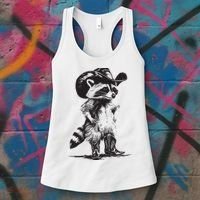 Raccoon Cowboy Cowgirl Trash Panda Western Country Women's Tank Top thumb 3