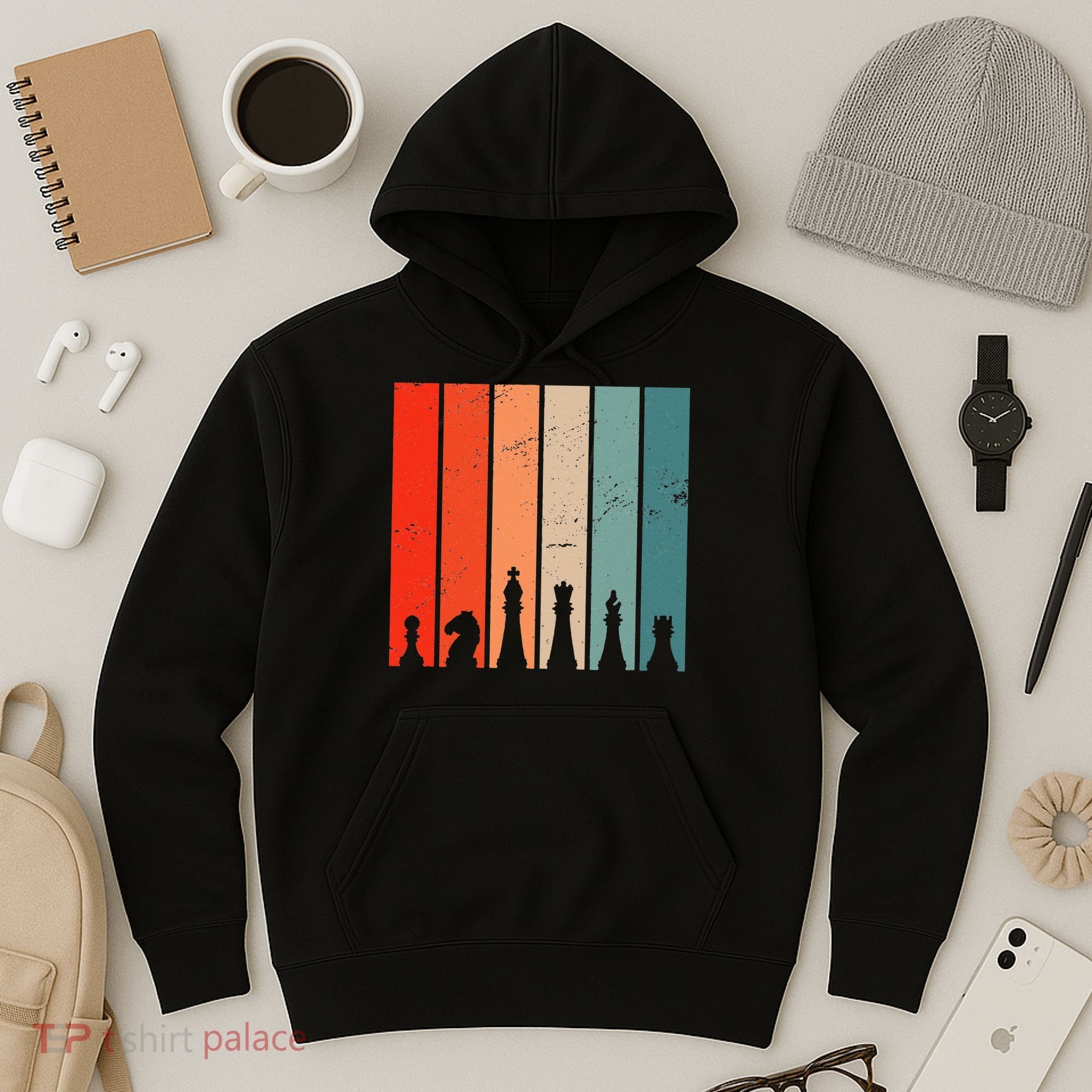 Retro Chess Chessboard Chess Character Chess Pieces Hoodie