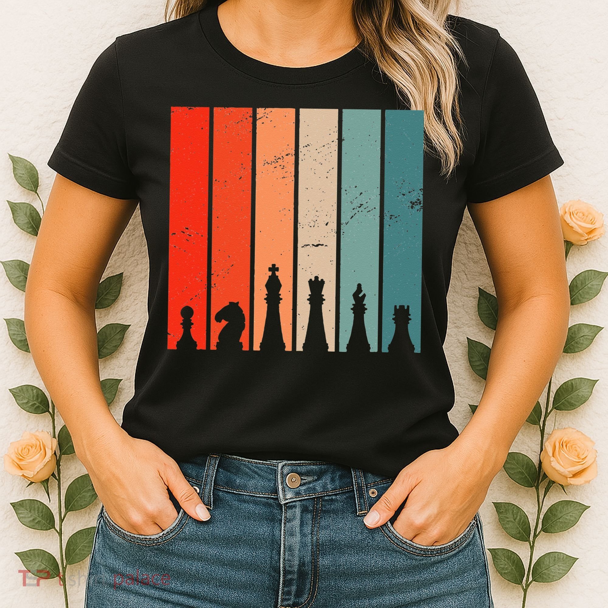 Retro Chess Chessboard Chess Character Chess Pieces Women's T-Shirt
