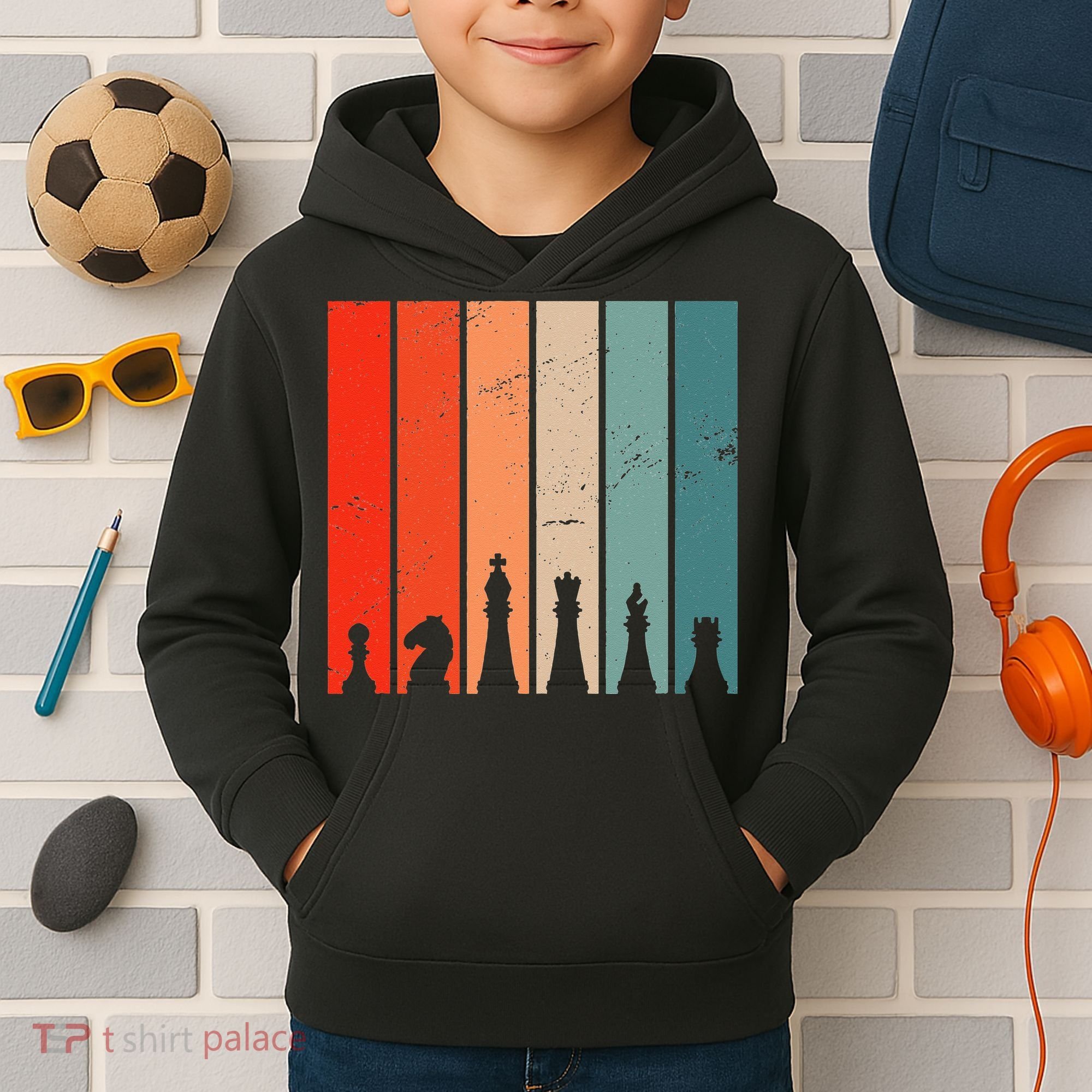 Retro Chess Chessboard Chess Character Chess Pieces Kids Hoodie
