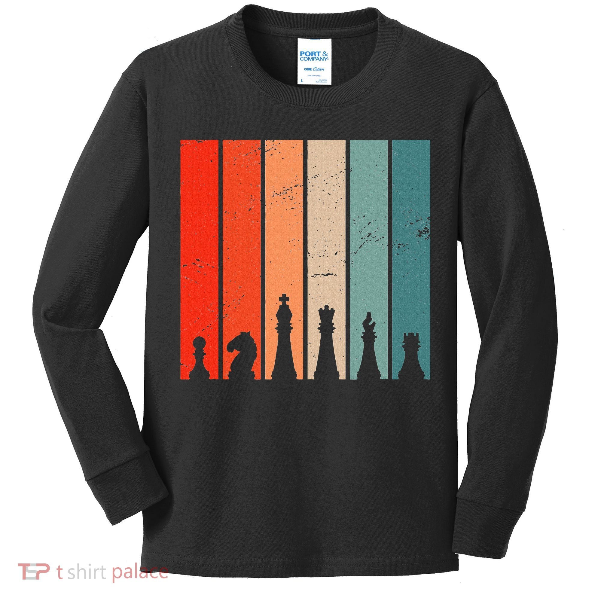 Retro Chess Chessboard Chess Character Chess Pieces Kids Long Sleeve Shirt