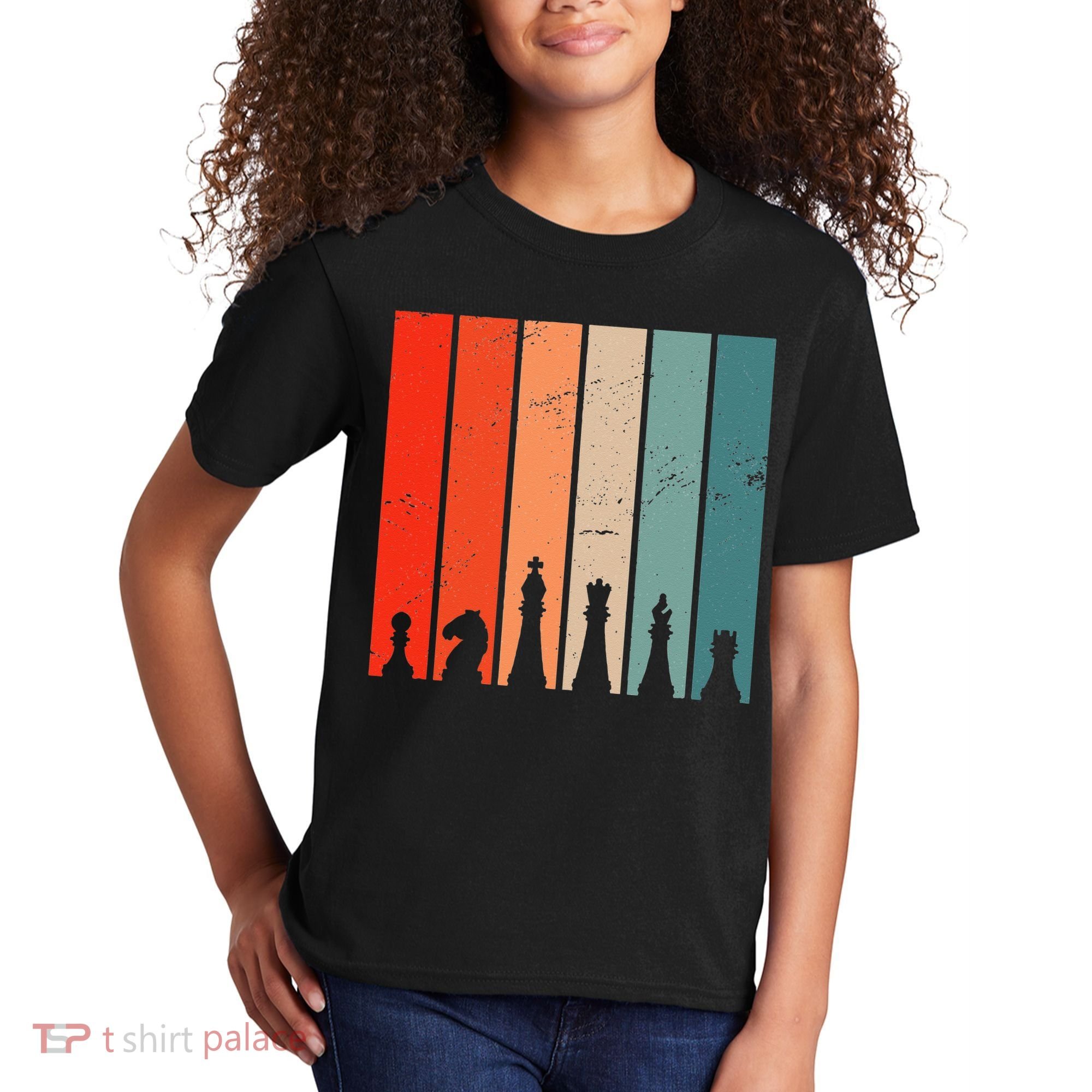 Retro Chess Chessboard Chess Character Chess Pieces Kids T-Shirt