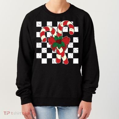 Retro Candy Cane Trendy Checkered Christmas Holiday Women's Sweatshirt