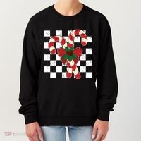 Retro Candy Cane Trendy Checkered Christmas Holiday Women's Sweatshirt thumb 0