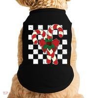Retro Candy Cane Trendy Checkered Christmas Holiday Doggie Tank thumb 0