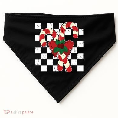 Retro Candy Cane Trendy Checkered Christmas Holiday USA-Made Doggie Bandana