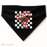 Retro Candy Cane Trendy Checkered Christmas Holiday USA-Made Doggie Bandana thumb 0