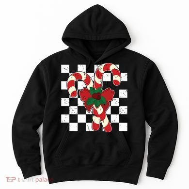 Retro Candy Cane Trendy Checkered Christmas Holiday Hoodie