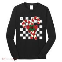 Retro Candy Cane Trendy Checkered Christmas Holiday Long Sleeve Shirt thumb 0