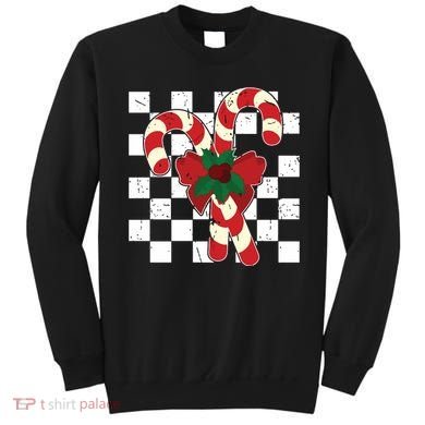 Retro Candy Cane Trendy Checkered Christmas Holiday Sweatshirt