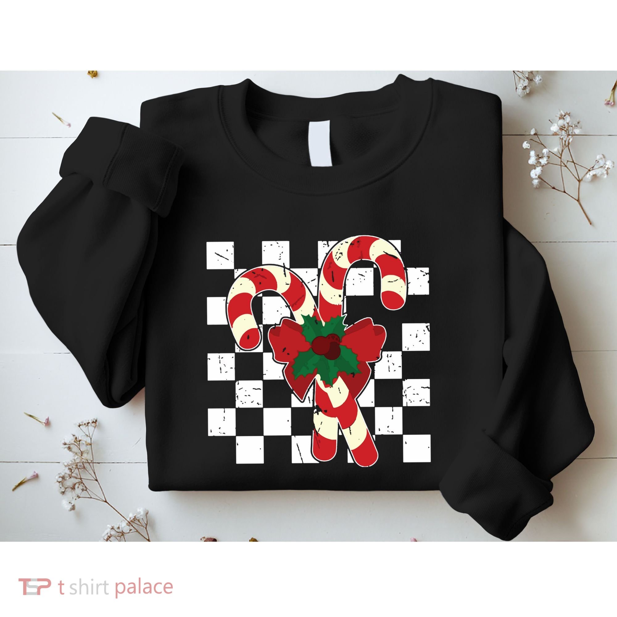 Retro Candy Cane Trendy Checkered Christmas Holiday Sweatshirt