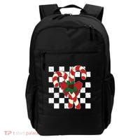 Retro Candy Cane Trendy Checkered Christmas Holiday Backpack thumb 0