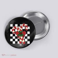 Retro Candy Cane Trendy Checkered Christmas Holiday Button thumb 0