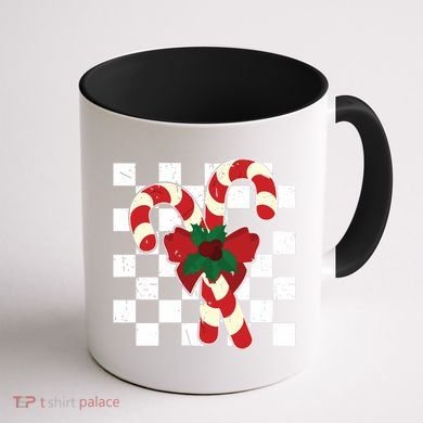Retro Candy Cane Trendy Checkered Christmas Holiday Coffee Mug back
