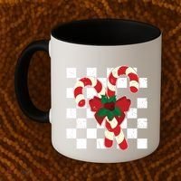 Retro Candy Cane Trendy Checkered Christmas Holiday Coffee Mug thumb 2