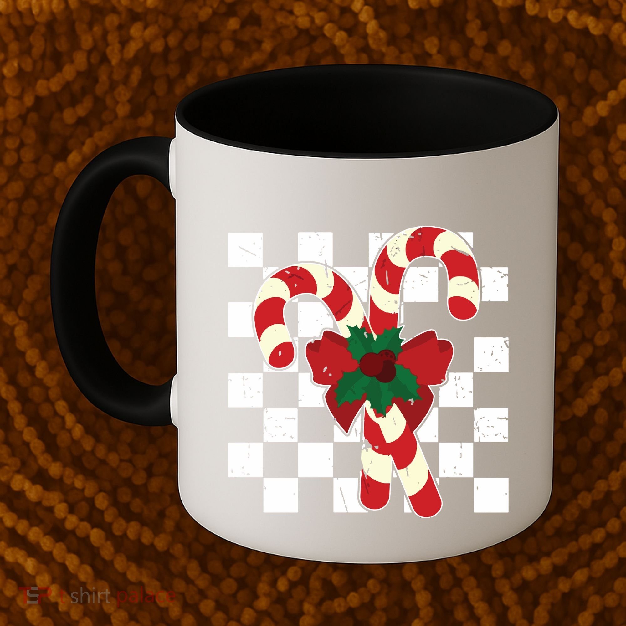 Retro Candy Cane Trendy Checkered Christmas Holiday Coffee Mug