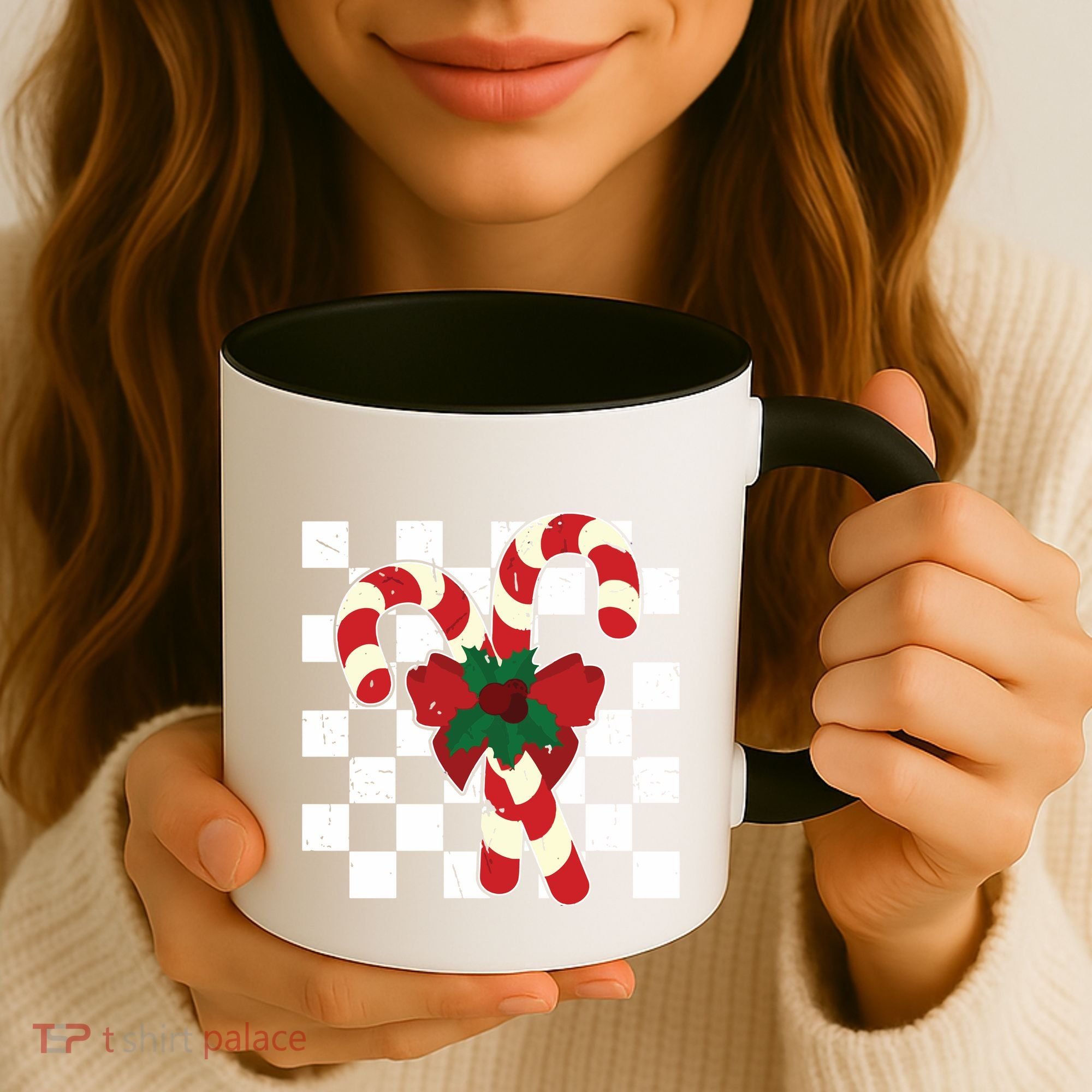 Retro Candy Cane Trendy Checkered Christmas Holiday Coffee Mug