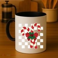 Retro Candy Cane Trendy Checkered Christmas Holiday Coffee Mug thumb 4