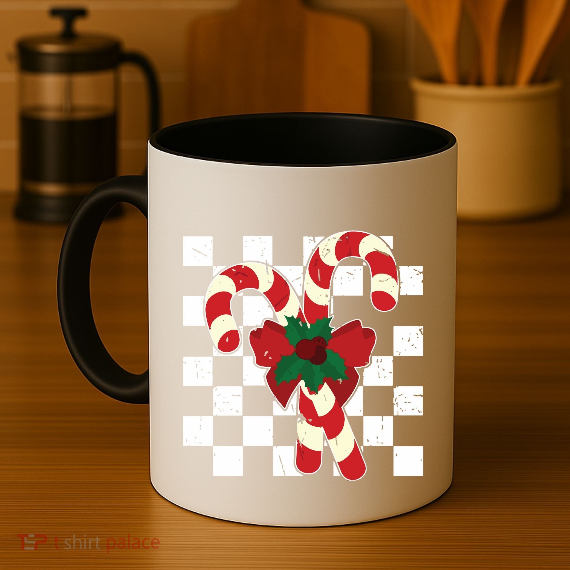 Retro Candy Cane Trendy Checkered Christmas Holiday Coffee Mug