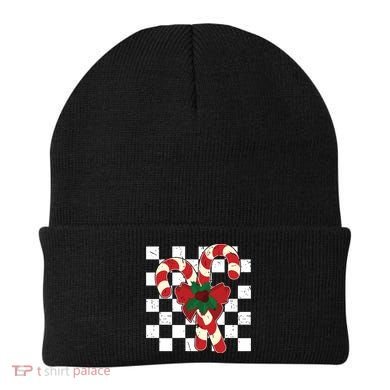 Retro Candy Cane Trendy Checkered Christmas Holiday Beanie