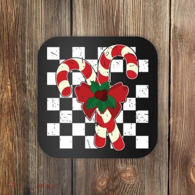 Retro Candy Cane Trendy Checkered Christmas Holiday Coaster