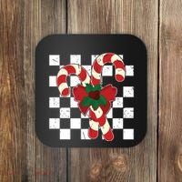 Retro Candy Cane Trendy Checkered Christmas Holiday Coaster thumb 0