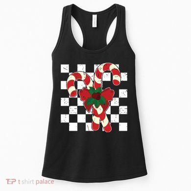Retro Candy Cane Trendy Checkered Christmas Holiday Women's Tank Top